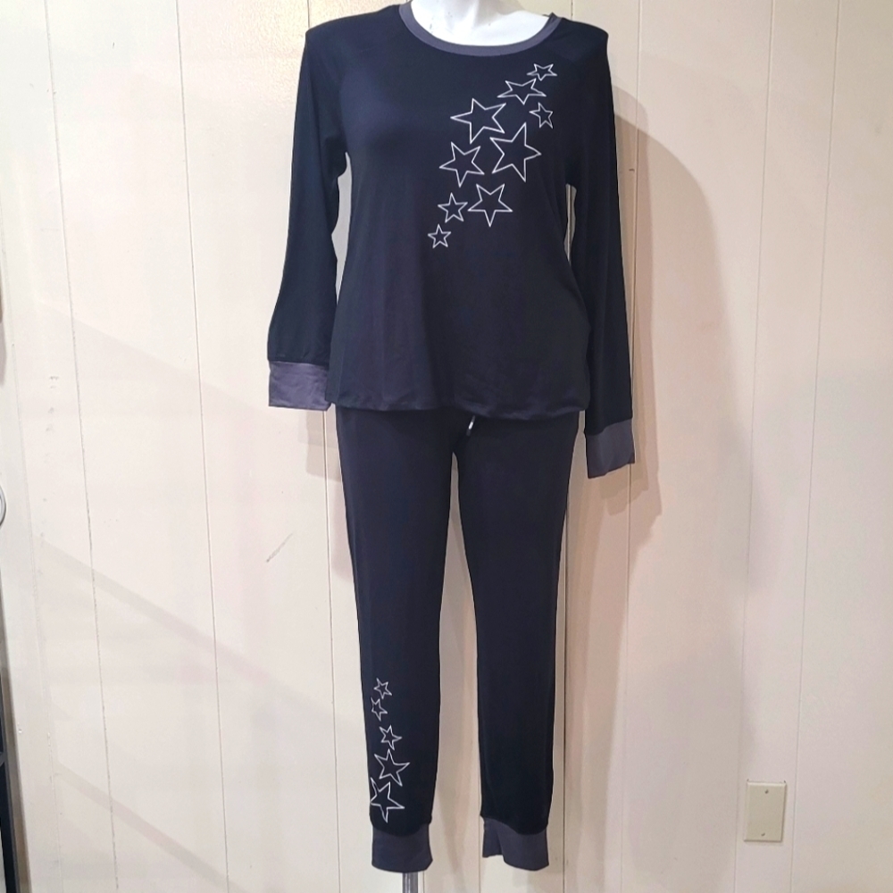 NWOT Cuddl Dud Shooting Stars Black Pajama Set Women's Sz M